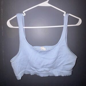 Blue Sleeveless Fitted Crop Tank Top